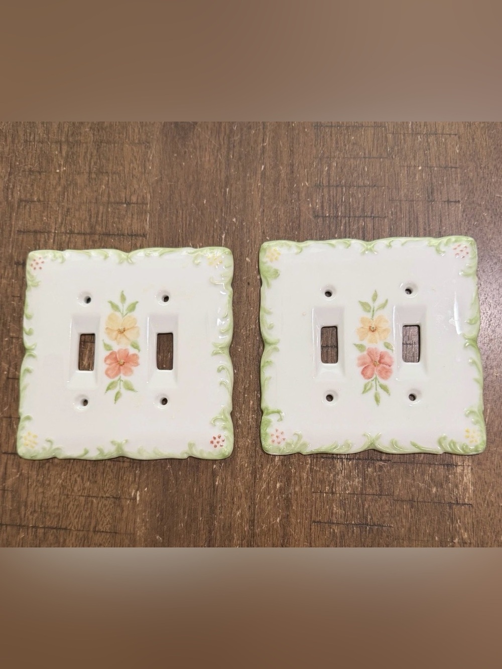 Floral Ceramic Double Toggle Wall Plate Cover - Green and Peach